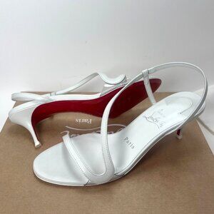 Christian Louboutin White Rosalie 55 mm kitten Heels Sandals Women Size 37.5